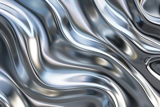 Silver chrome metal texture with wavy design 3D render