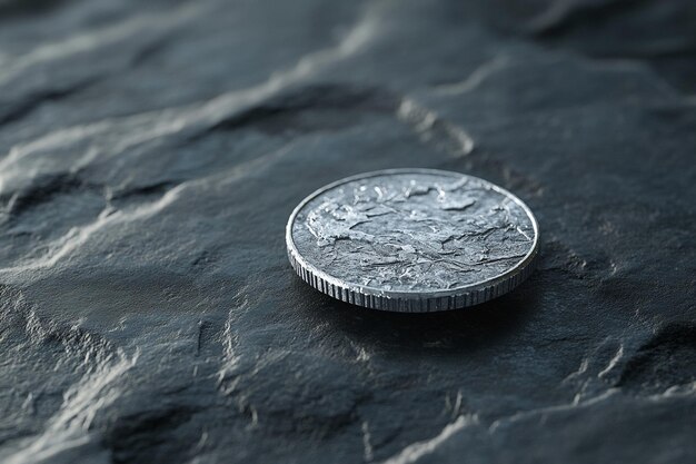 a silver coin with a leaf on it sits on a black surface