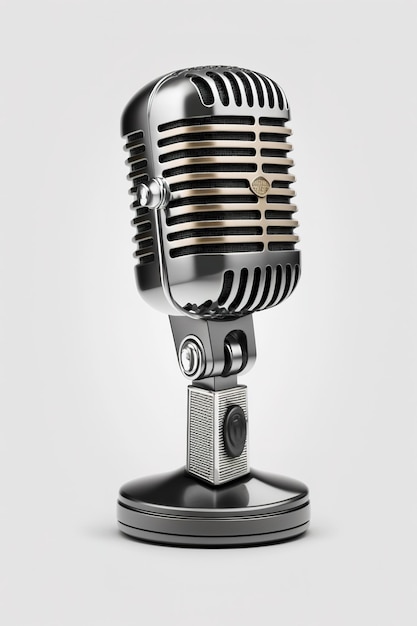 Silver color professional retro style microphone Cut out on white background