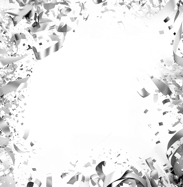 Silver confetti on white background with copy space created with generative AI