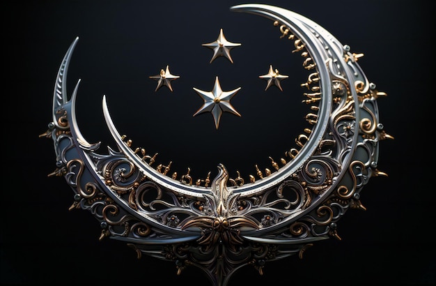 Silver crescent in black background