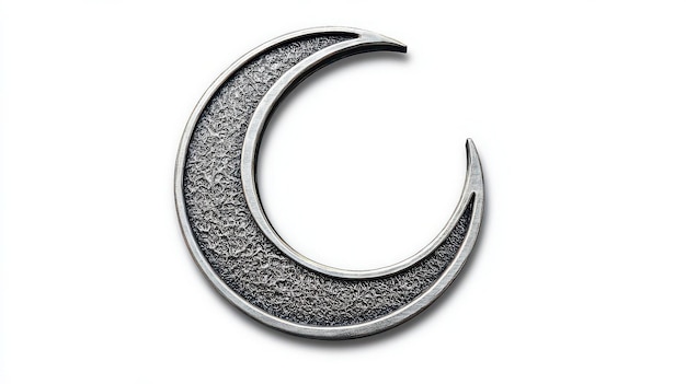 Silver Crescent Moon Symbol on White Background Elegant Lunar Design in High Resolution