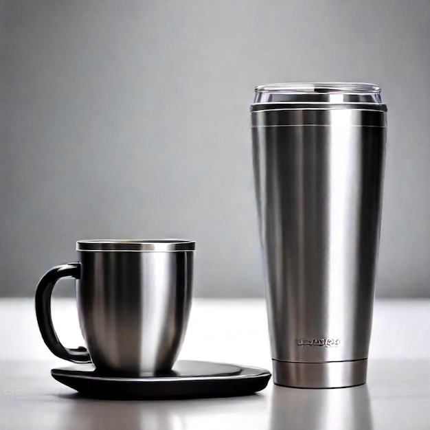 Photo a silver cup with a lid that says  espresso  on it