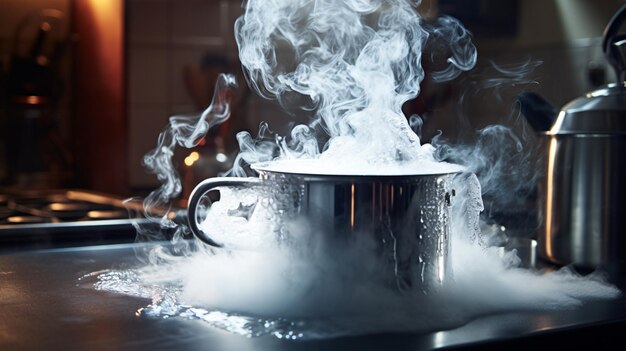 a silver cup with steam coming out of it