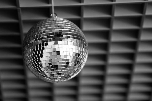 Silver disco mirror ball close up