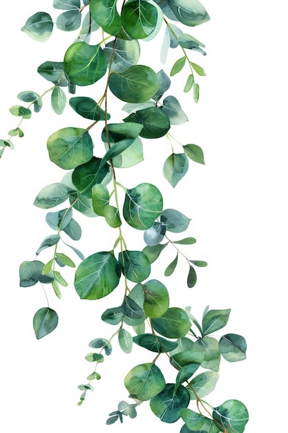 Silver dollar eucalyptus leaves and branches painted in watercolor