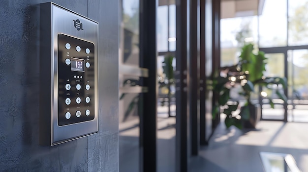 a silver elevator with a sign that says quot f quot on it