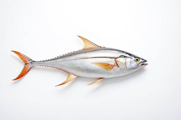 Silver Fish with Orange Fins on White Background