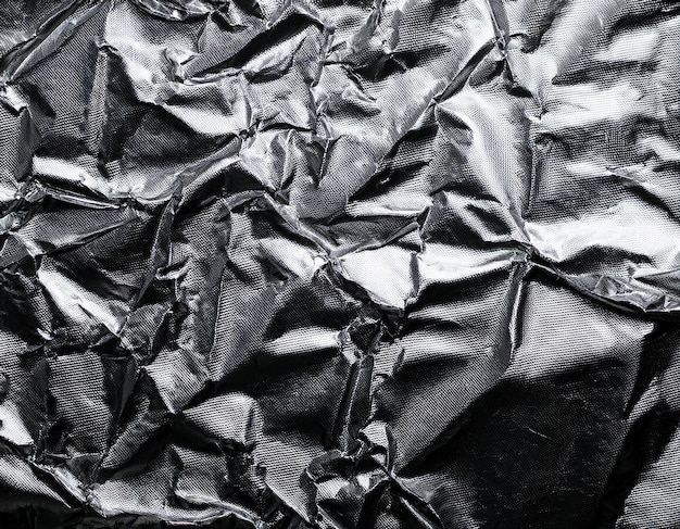 Silver foil with shiny crumpled texture background