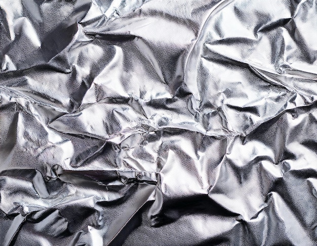 Silver foil with shiny crumpled texture background