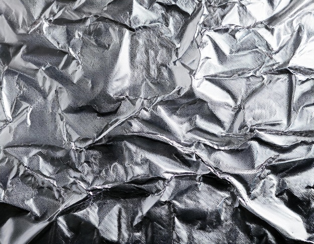 Silver foil with shiny crumpled texture background