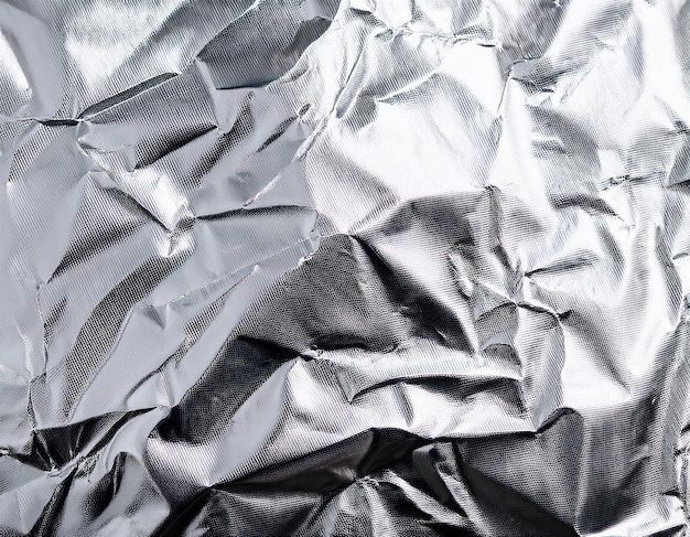 Silver foil with shiny crumpled texture background