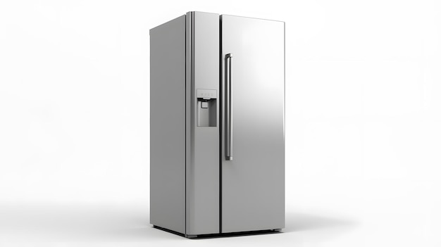 silver fridge with display isolated on white background