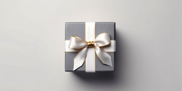 Silver Gift Box on White Background Christmas Present Generative AI