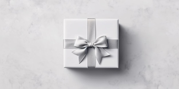 Silver Gift Box on White Background Christmas Present Generative AI