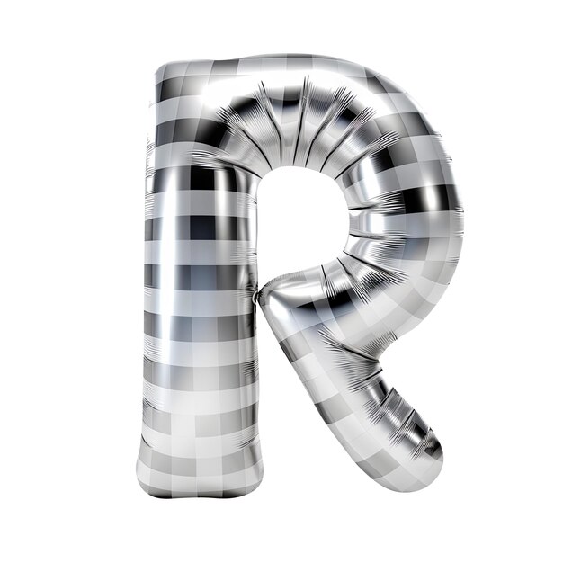 Photo silver gingham metallic r alphabet balloon realistic 3d on white background generative ai