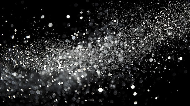 Photo silver glitter on black background with bokeh effect