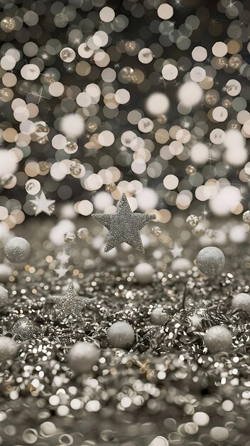 Silver glitter bokeh background Shiny holiday background Wallpaper for web design