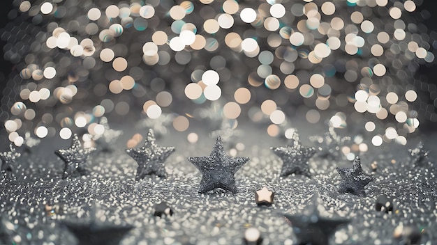 Silver glitter bokeh background Shiny holiday background Wallpaper for web design