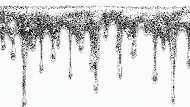 Silver glitter paint dripping liquid