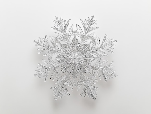 Photo silver glitter snowflake ornament with intricate details on a white background