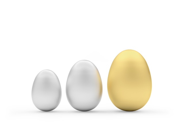 Silver and gold eggs of various sizes