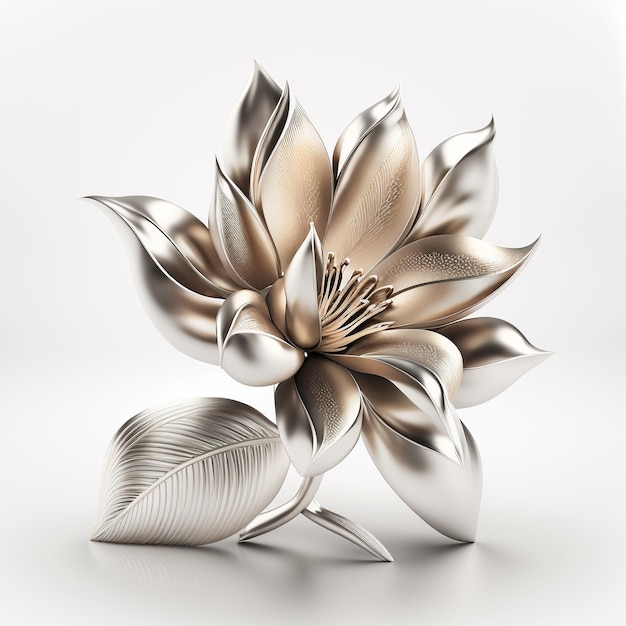 A silver and gold flower with the word lotus on it.