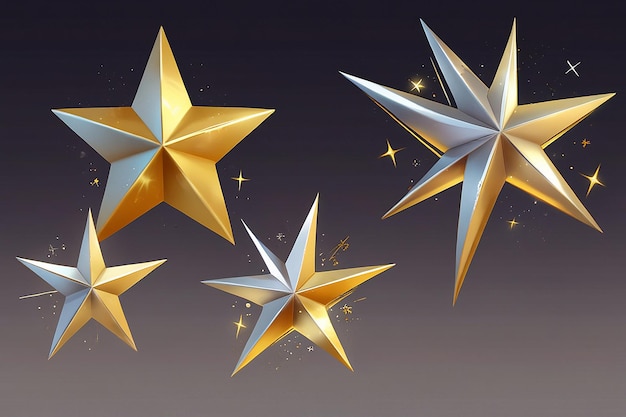 Photo silver and golden 3d stars isolated on transparent background