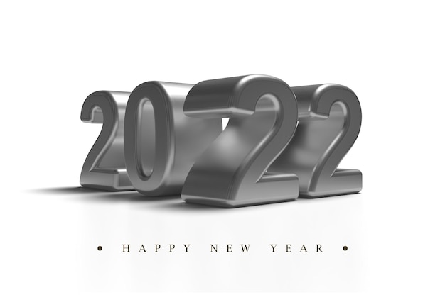 Silver Grey 2022 new year 3d render illustration isolated on white background, Perspective View.