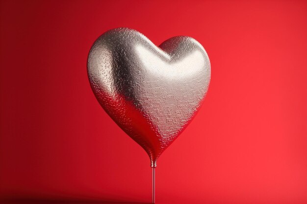 A silver heart shaped object on a red background generative AI