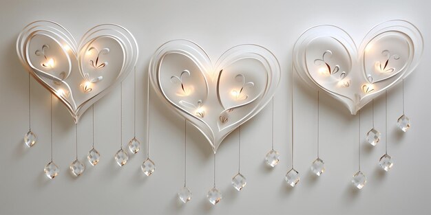 silver hearts hanging on the wall