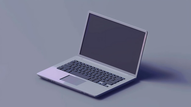 A silver laptop with a blank screen sits on a gray background