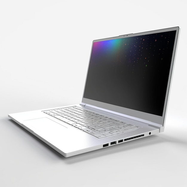 A silver laptop with a colorful display on the screen.