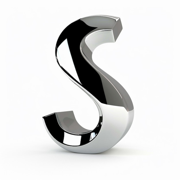 a silver letter s that is on a white background