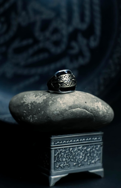 Silver men's ring with on black background Fashion men jewelry