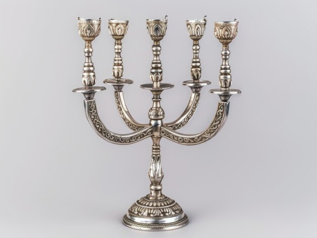 Photo silver menorah with five candles