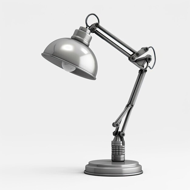 Silver metal desk lamp with adjustable arm and bulb