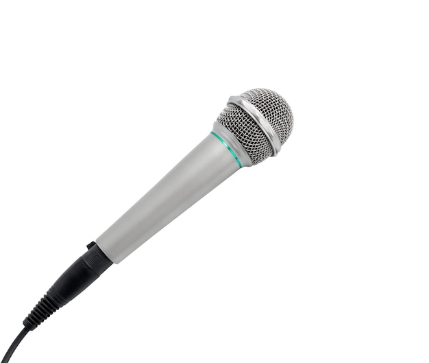 Silver microphone on white background