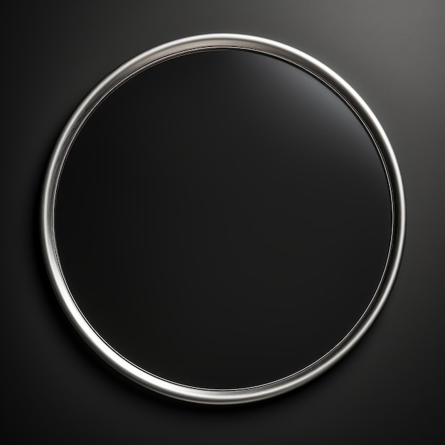 Photo silver minimalistic round picture frame minimalistic ring with realistic texture square digital illustration ai generated empty circle on black background