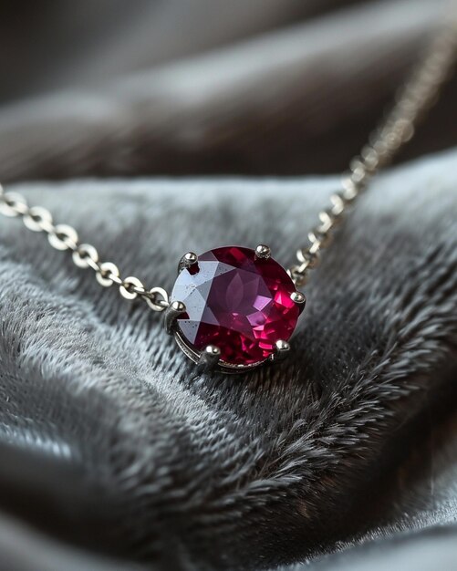 Silver Necklace With A Single Ruby Dark Background