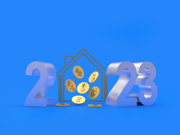 Silver New Year number with house icon and coins