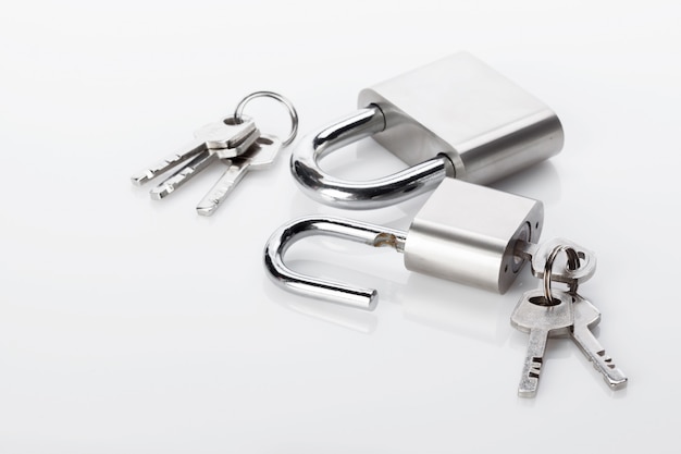 Silver padlock isolated on the white 