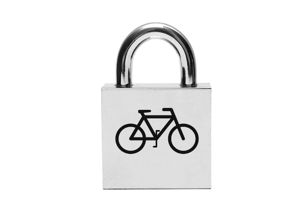 Silver padlock with bicycle