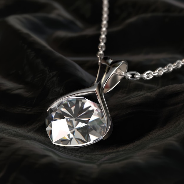 A silver pendant with a large diamond in the center