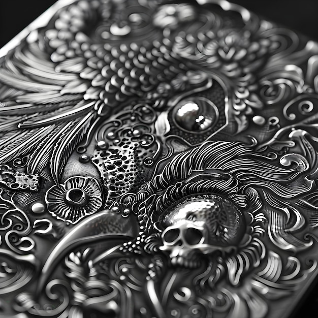 Photo a silver piece of art with a skull and a skull on it