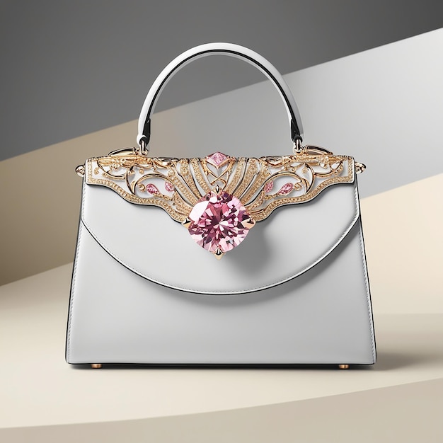 Photo a silver and pink handbag with a pink flower on the front