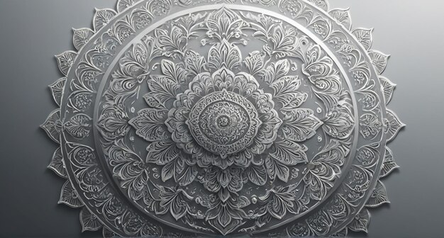 Photo a silver plate with a design that says  mandala  on it