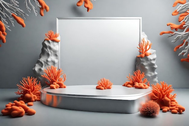 Silver podium with orange corals