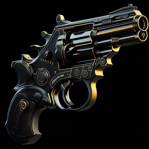 Silver revolver with futuristic design on dark background