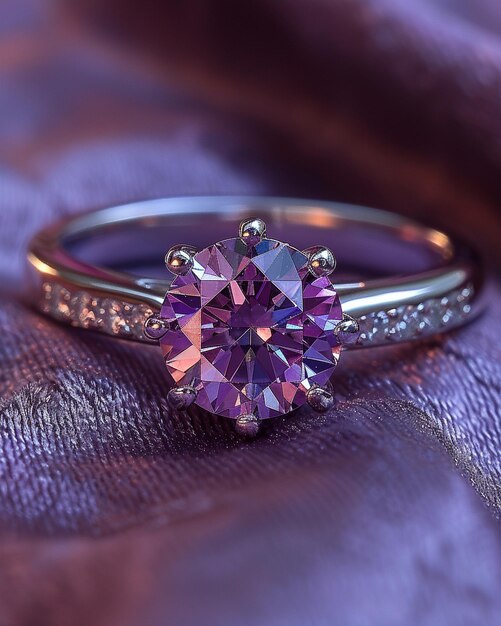 Silver Ring With An Amethyst Gemstone A Background